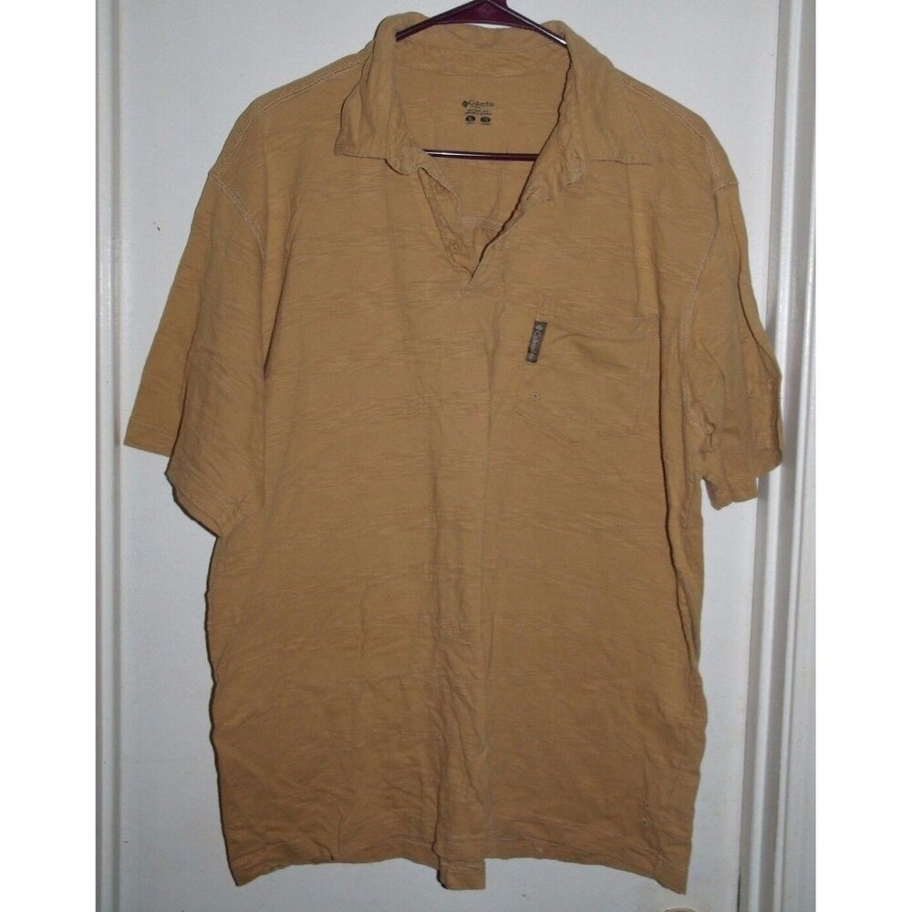 Columbia Sportswear Mens Beige Polo Shirt XL Short Sleeve Cotton Pocket Tee